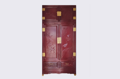椒江高端中式家居装修深红色纯实木衣柜